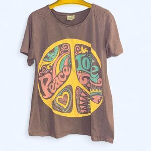 Jaded Gypsy Moon Dance Hand Distressed Shirt Womens Size S/M Hippie Peace Love